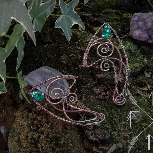 Elf ears, Fantasy elf ear cuffs,  Elven ear earrings,green Elvish ears, copper elf ears, Non-piercing earring, Elven jewelry, ear wraps,