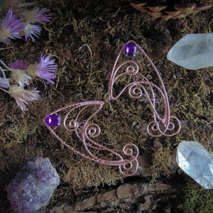 Elf ears, Fantasy elf ear cuffs,  Elven earcuff earrings, Elvish ears, Purple elf ears, Non-pierce, Elven jewelry, ear wraps, Rose gold