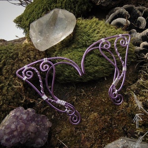 Elf ears, Fantasy elf earcuffs,  Elven ear earrings, Elvish ears ear tip, Purple elf ear, Dainty earcuff earring, Elven jewelry, elf bride