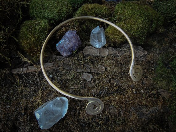 Viking Torc Necklace Celtic Spiral Brass Torq Historical Reenactment Neck Ring Norse Pagan Asatru Jewelry - 