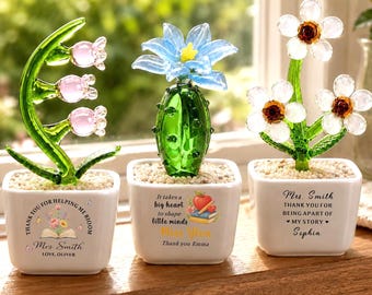 Personalized Glass Flower Pot, Custom Name Teacher Gift, Thank You for Helping Me Grow, End of Year Teacher Appreciation Gift