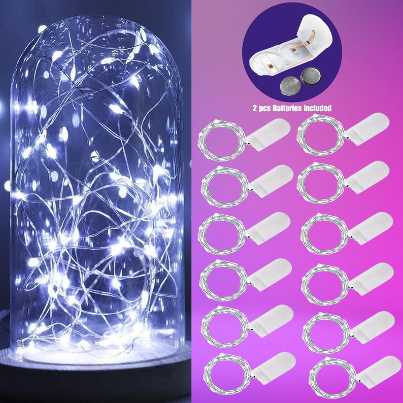 7.2 ft Fairy Lights, Fairy String Lights, String Lights for DIY Home Decor, Christmas, Wedding Lights, Batteries included, Pack of 6-24 Pcs White