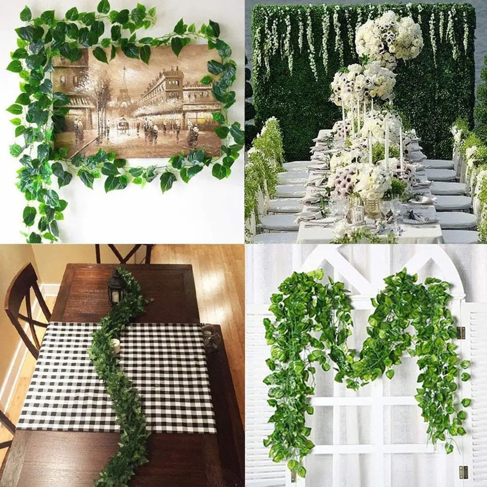 12Pcs Artificial Ivy Wreath Fake Vine Plant Hanging Leaves Wedding Fence  Green Decoration Wreath 2M Home