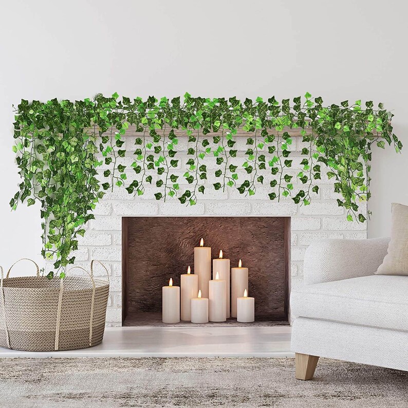 Fake Vines 12pcs 6.56FT Fake Ivy Leaves Artificial Ivy Green Hanging Plant Vine for Wedding Wall Decor, Party Room Décor Indoor & Outdoor image 7