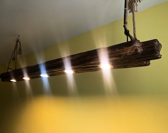 Wood Beam Light - Giant 24 Lb Weight 63 Inches Length - Made from Reclaimed Antique Solid Oak | Free Shipping