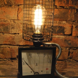 Nightstand Lamp - Upcycled Industrial Vintage 1970s Ammeter, metal lampshade, edison retro lamp, reading lamp, upcycled lamp, ussr lamp