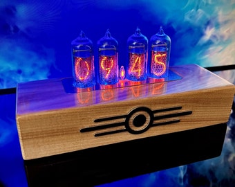 Nixie Tube Clock with Solid Wood Base + Stainless Steel Parts. Great for Living room or Bedrooom