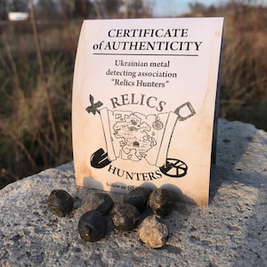WW1 Original Gift - Artillery Shell &quot;Shrapnel&quot; Bullets (balls) Set of 5 pcs + Certificate of Authenticity