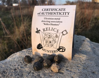 WW1 Original Geschenk - Artillery Shell ""Shrapnel"" Kugeln (Kugeln) Set mit 5 Stück + Echtheitszertifikat."