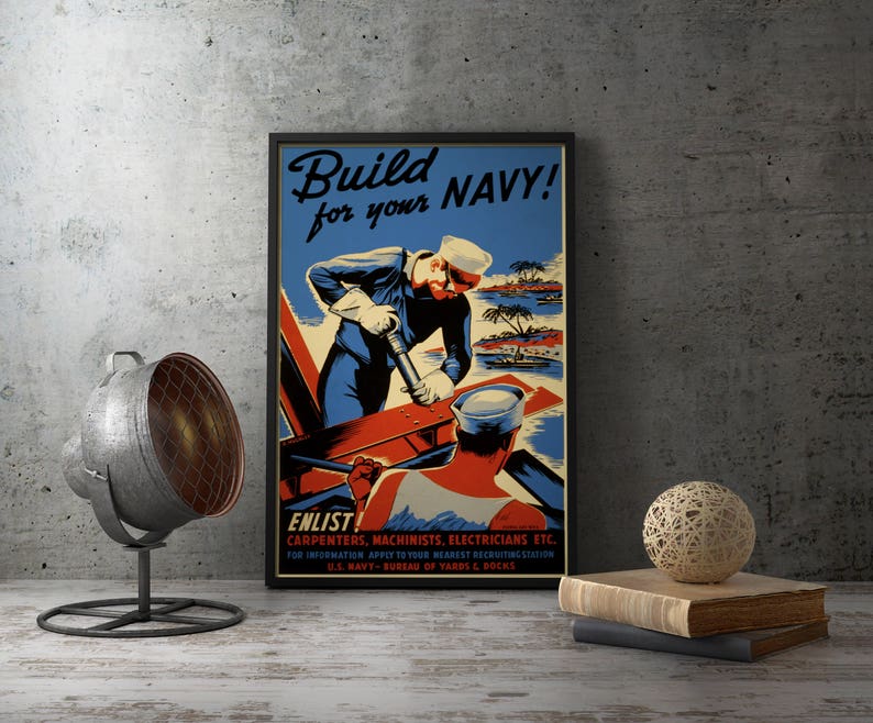 American Propaganda Poster Build For Your Navy Etsy