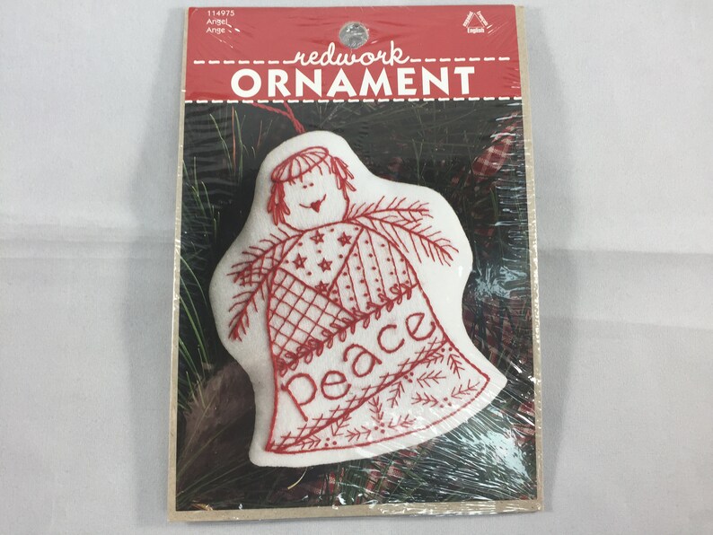 Angel Redwork Ornament with Peace Leisure Art Redwork Kit 749075149756