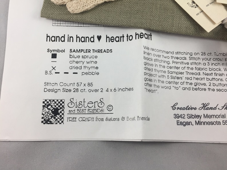 Sisters and Best Friends Hand in Hand Heart to Heart Counted Cross Stitch Kit with Linen and Gentle Art Sampler Threads