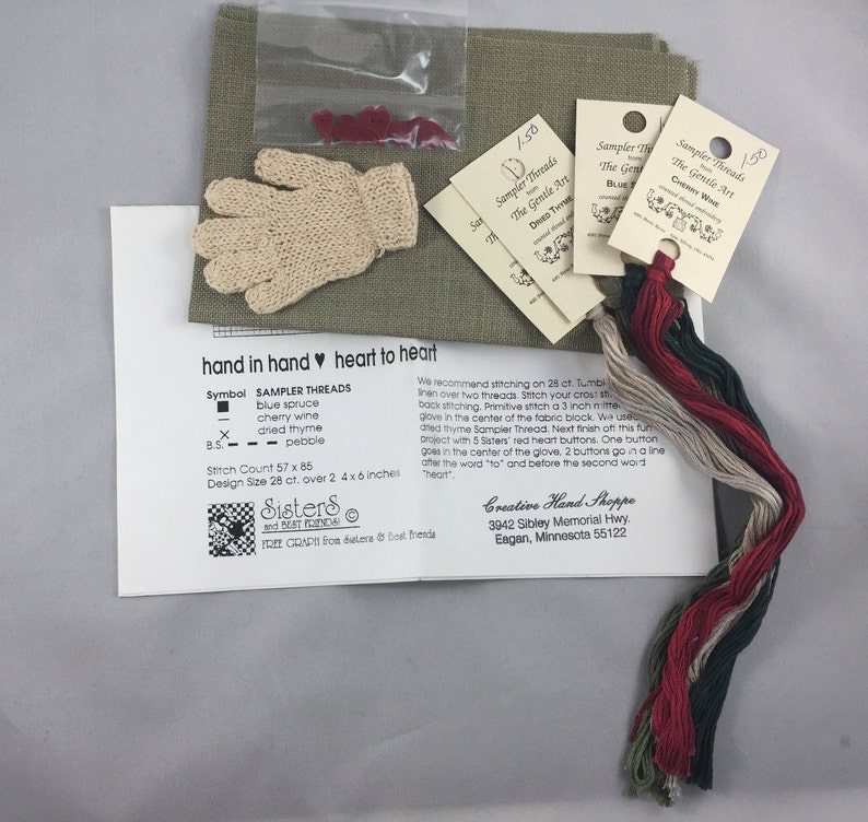 Sisters and Best Friends Hand in Hand Heart to Heart Counted Cross Stitch Kit with Linen and Gentle Art Sampler Threads