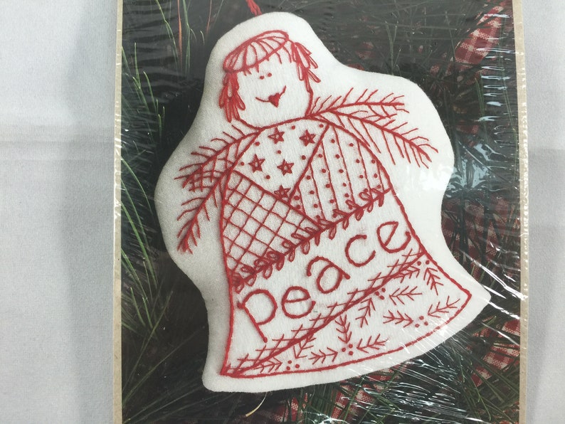 Angel Redwork Ornament with Peace Leisure Art Redwork Kit 749075149756