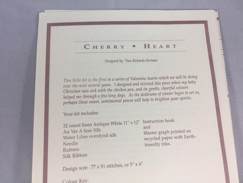 Vintage Cherry Heart Shepherd/'s Bush Counted Cross Stitch Kit Designed by Tina Richards Herman Heart Cross Stitch Kit