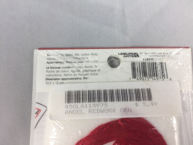 Angel Redwork Ornament with Peace Leisure Art Redwork Kit 749075149756