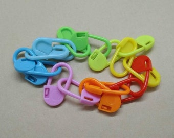 Lot de 16 / 32 / 64 / 96 / 128 anneaux marqueurs de maille pour tricot ou crochet 8 couleurs en plastique crochet cadenas
