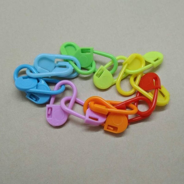 Lot de 16 / 32 / 64 / 96 / 128 anneaux marqueurs de maille pour tricot ou crochet 8 couleurs en plastique crochet cadenas