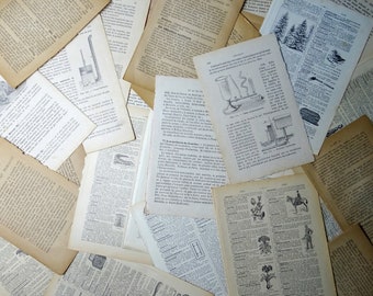 Kit de papelería de diario basura, lote de 40 páginas antiguas de libros de papel y diccionario antiguo efímero francés vintage