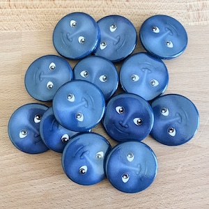 Moon Emoji, Button, New Moon Face, Apple, iOS, iPhone, Blue Moon, Button Pin