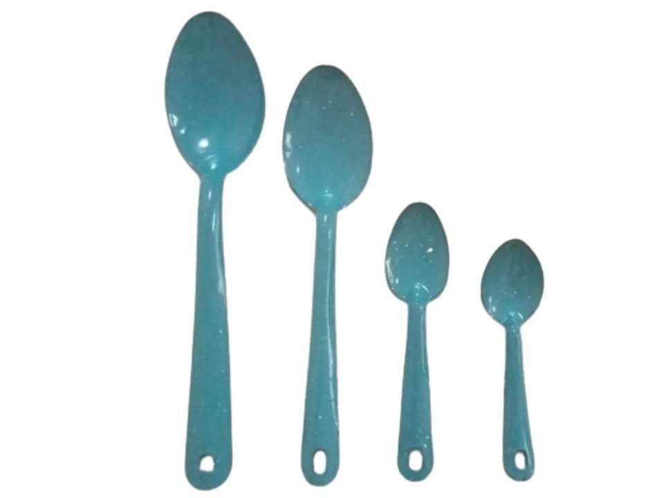 Authentic Mexican steel serving spoons 4 Pieces Set Different Sizes / Cucharas de peltre 4 Piezas Diferentes Tamaños