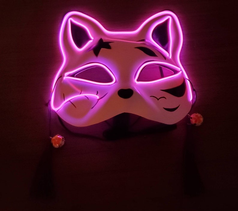 Kitsune Pink Neon Glow Mask Etsy