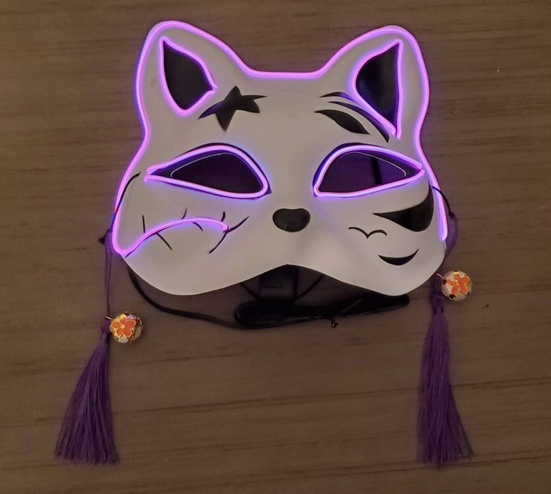 Kitsune Pink Neon Glow Mask Etsy