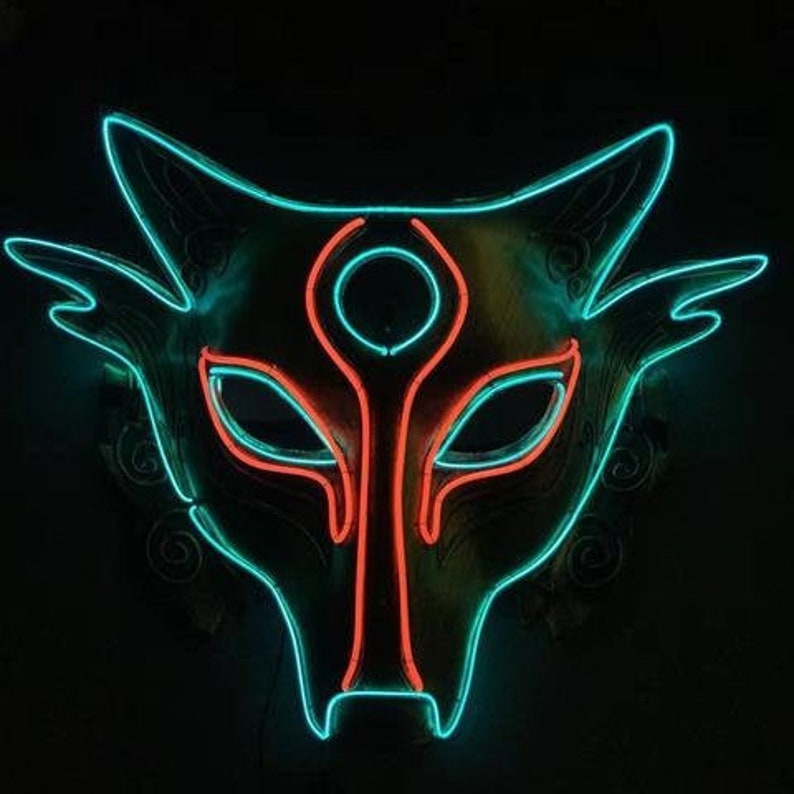 Kitsune Neon Glow Mask Etsy