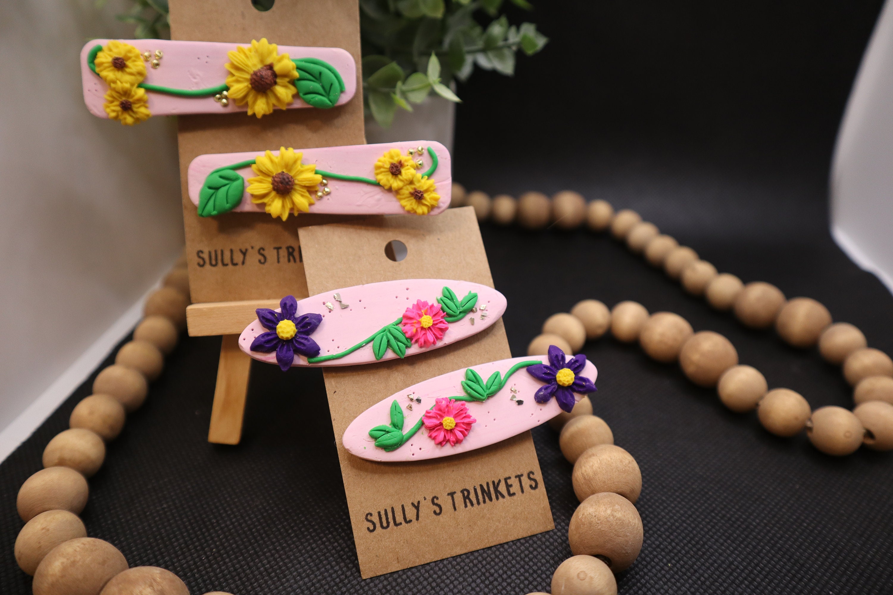 Polymer Clay Barrettes, Spring Flower Barrettes, Handmade, Alligator