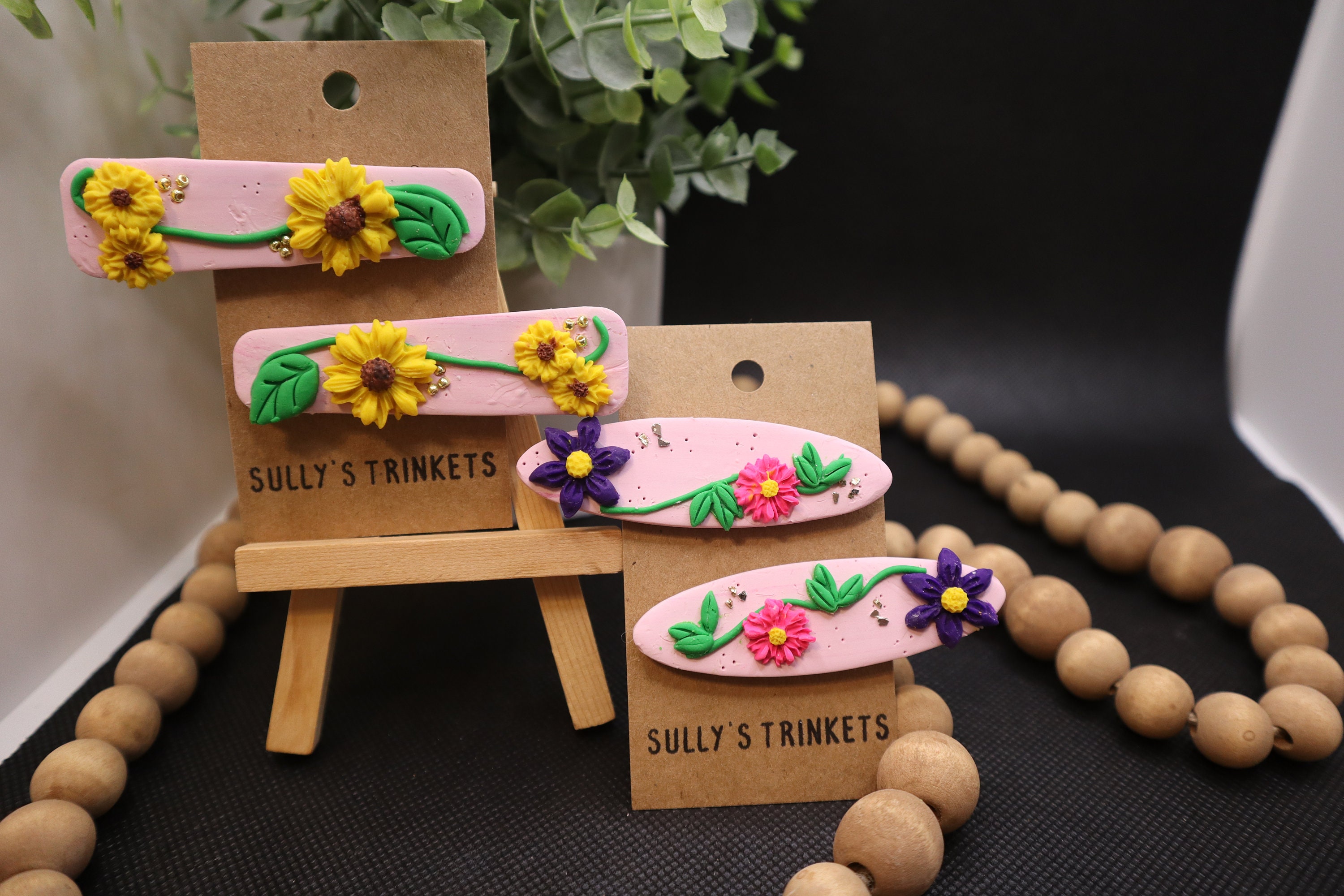 Polymer Clay Barrettes, Spring Flower Barrettes, Handmade, Alligator