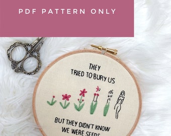 Patrón de bordado feminista - Descarga digital - Descarga instantánea - Bordado floral - Citas inspiradoras - Bordado de citas