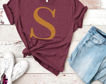 Custom Knit Initial Shirt |  Family Monogram Christmas | Wizard Mom Gift | Universal Unisex Knitted Look Tee | Teen Witch Personalized T