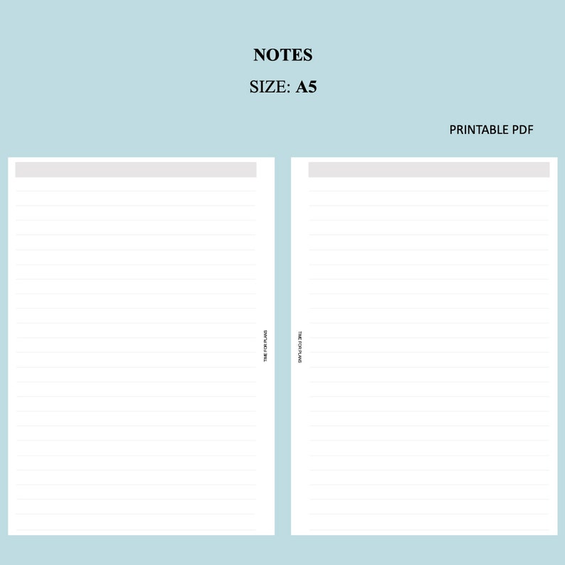NOTES RULED PAPER Printable Instant Download A5 - Etsy