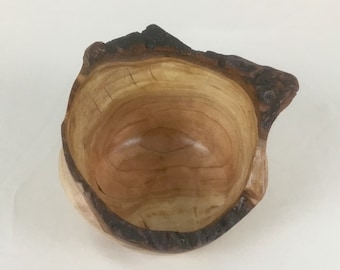 Live edge turned Cherry wooden Burl bowl.