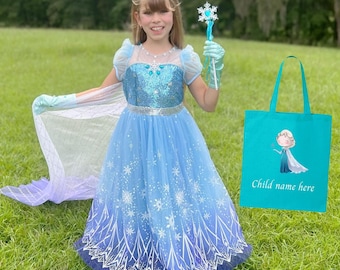Frozen Elsa dress PERSONALIZED GIFT SET Frozen Elsa dress & accessories Ice Queen Elsa Frozen costume for dress up Elsa Halloween costume