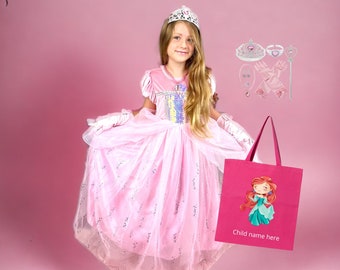 Ariel Pink dress, Little Mermaid dress, Ariel birthday dress + accessories + tote bag, PERSONALIZED GIFT SET , Gift for girls