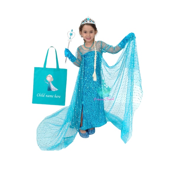 Elsa dress, Elsa costume, Ice Queen dress, Frozen inspired dress, PERSONALIZED GIFT SET , Gift for girls