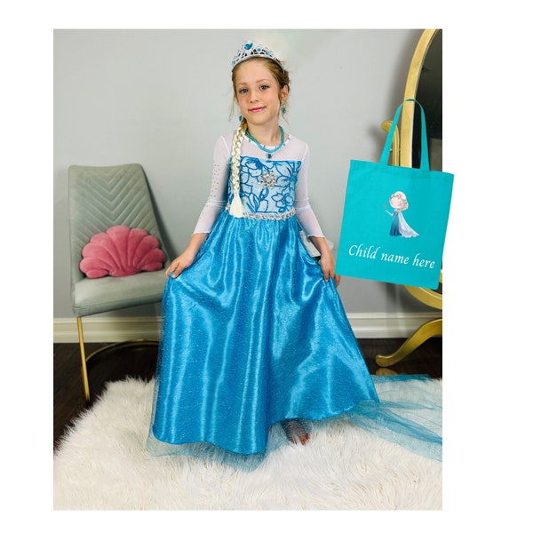 Elsa Ice Queen dress, Frozen inspired dress, Elsa birthday dress, Elsa blue dress, Elsa gift set, Elsa PERSONALIZED GIFT SET