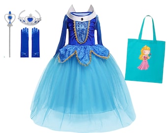 Sleeping Beauty Princess Aurora blue dress + accessories + PERSONALIZED TOTE BAG, Sleeping beauty dress, Personalized Christmas gift