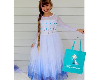 Elsa dress, Elsa Frozen 2 dress, Frozen Elsa dress + accessories + tote, PERSONALIZED GIFT SET , Gift for girls