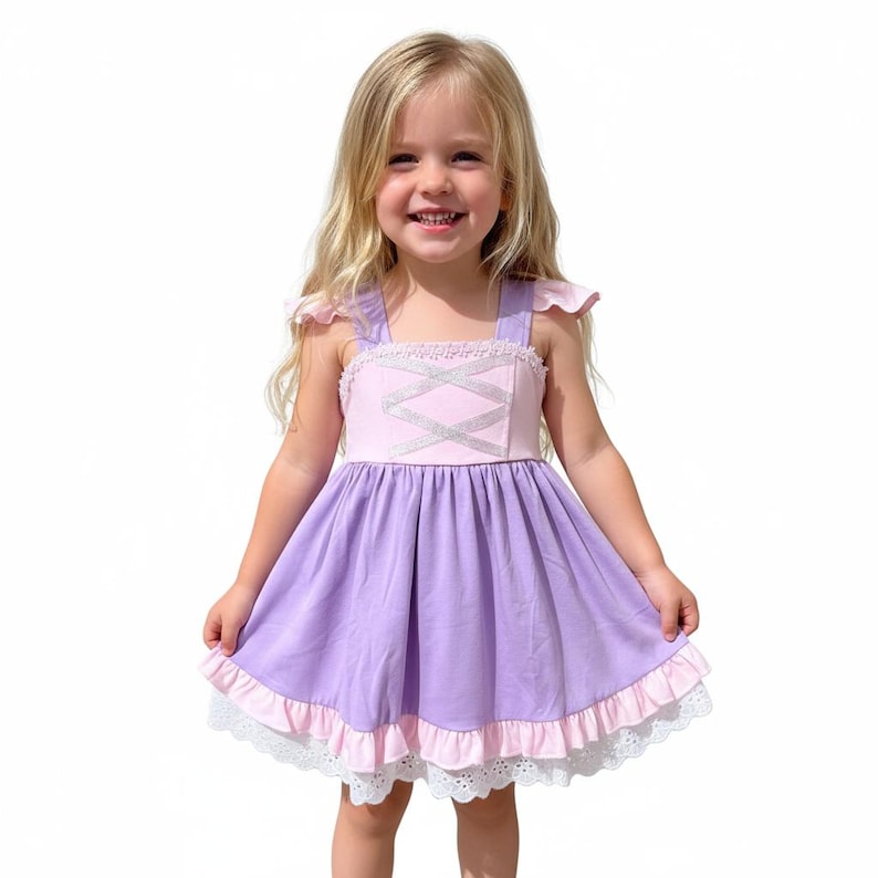 Rapunzel Inspired Cotton Dress: Tangled Princess Costume, Girls Gift image 1