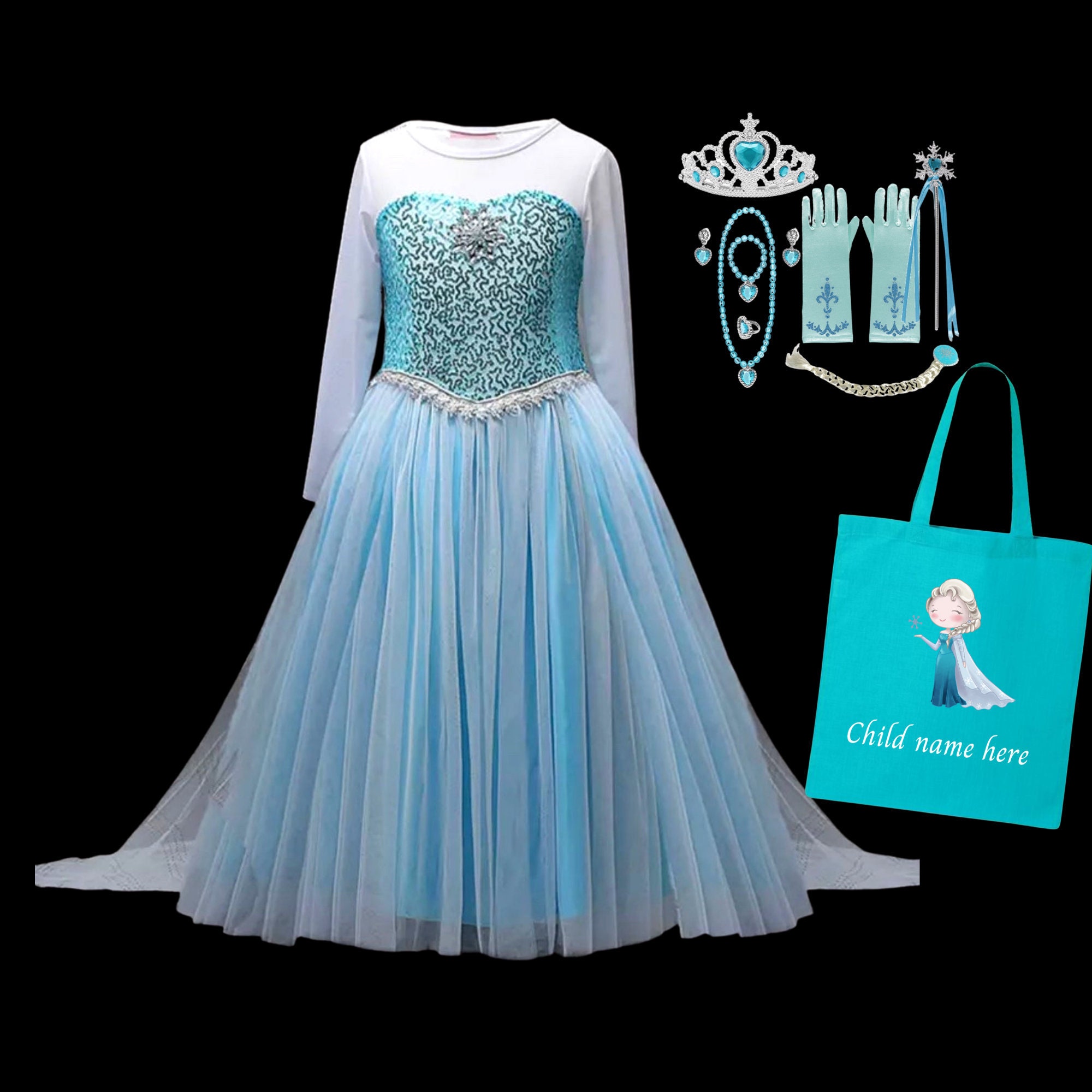 Elsa Frozen dress, Elsa birthday dress, Frozen dress, Elsa dress, Elsa gift  set with tote bag, Elsa tote bag, Personalized gift