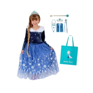 Kleid Elsa deluxe PERSONALISIERTE GESCHENKSET. Eiskönigin Elsa Kleid & Accessoires, Eiskönigin Elsa verfrorene Kostüm. Prinzessin Halloween Geschenk.