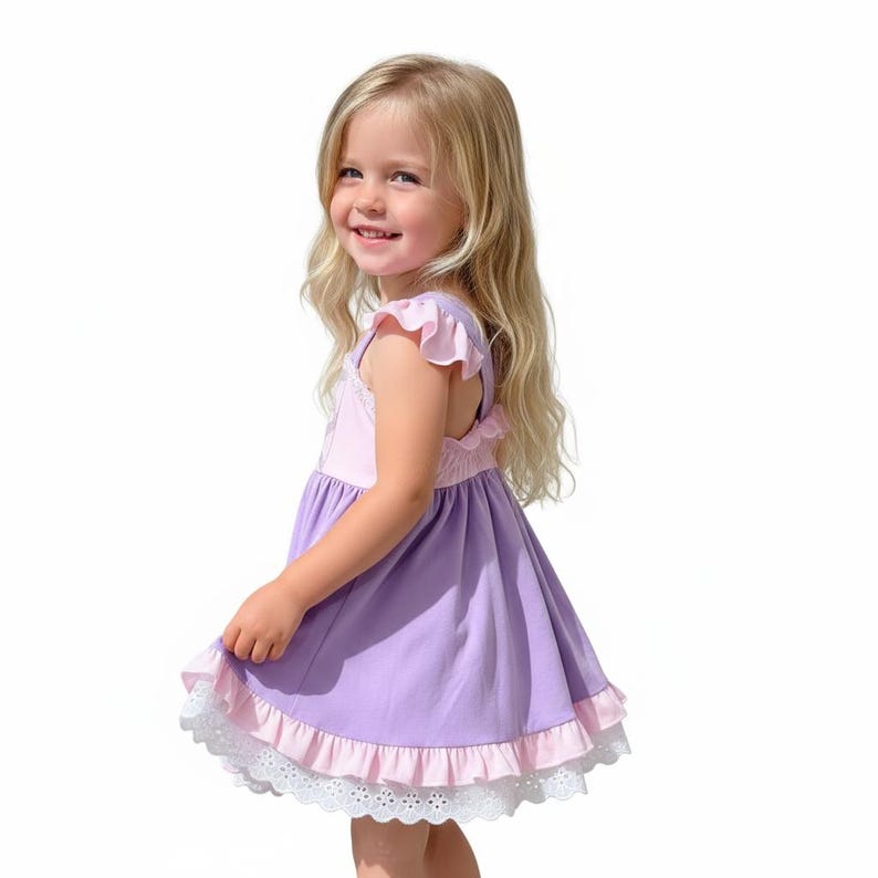 Rapunzel Inspired Cotton Dress: Tangled Princess Costume, Girls Gift image 3