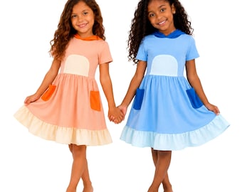 Blue Dog dress family Inspired Hooded Dress Blue dog dress Orange dog dress Gray dog dress Girls Everyday Play Dress