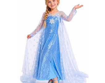 Elsa dress PERSONALIZED GIFT SET Ice Queen Elsa Costume Frozen Dress with Cape Elsa dress for girls