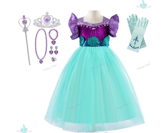 Ariel dress New design, Little Mermaid Ariel dress, Princess dress, Ariel Disney Inspired Costume Little Mermaid and Accessories