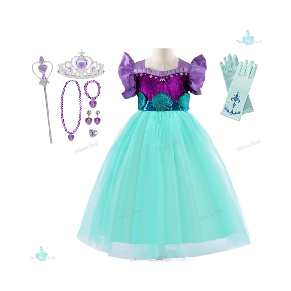 Ariel dress New design, Little Mermaid Ariel dress, Princess dress, Ariel Disney Inspired Costume Little Mermaid and Accessories