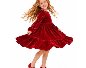 Holiday dress Christmas dress girls' velvet dress up girls red dress girls green Christmas dress