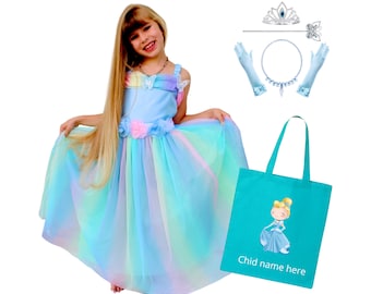 Cinderella dress, Rainbow Cinderella dress, Cinderella butterfly dress + accessories + tote bag, PERSONALIZED GIFT SET , Gift for girls